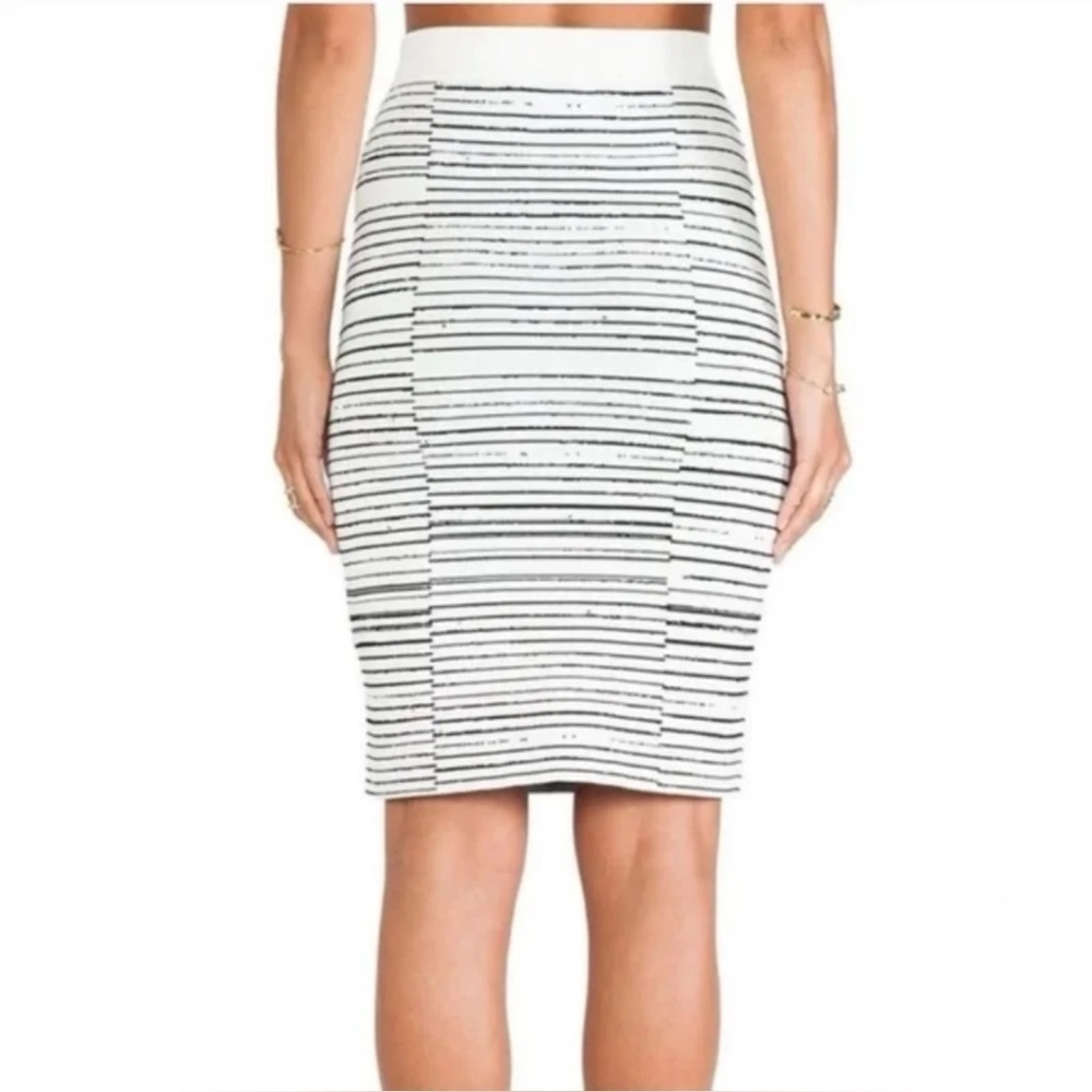 A.L.C. Lyons White and Black Striped Knit Pencil Skirt